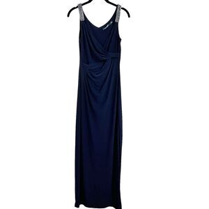 Ralph Lauren Evening Dress Womens 2 Navy Blue Maxi Formal Classic Party Stretch